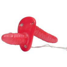 Красный женский страпон с вагинальной пробкой Bad Kitty - 18 см. Красный