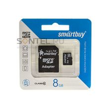 SB8GBSDCL10-01, карта памяти MicroSDHC 8GB, Class 10, с адаптером, SmartBuy