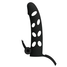 Чёрная закрытая насадка на пенис с вибрацией - 15,2 см. (75423)