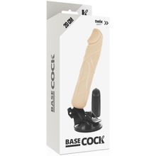 DreamLove Телесный вибромассажер на мощной присоске Basecock Realistic Vibrator - 20 см. (телесный)