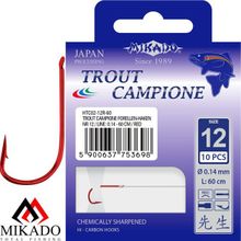 Крючки с поводками Mikado TROUT CAMPIONE № 2 R    0.25 мм.   100 см. ( 10 шт.)