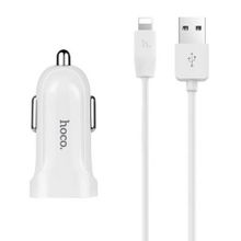 Зарядное автомобильное устройство Hoco Z2A 2.4A 2xUSB + кабель Lightning, белое