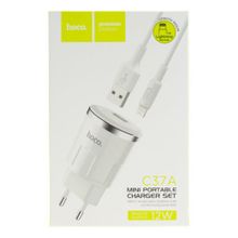 Сетевое зарядное устройство c USB+кабель Lightning HOCO C37A, белое, max 2.4A
