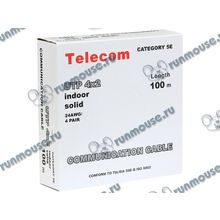 Кабель UTP 5e кат. Telecom "UTP4-TC100C5EN-CCA-IS", 4 пары, однож., 24AWG 0.51мм, CCAW (100м) [77648]