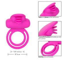 California Exotic Novelties Ярко-розовое эрекционное кольцо Silicone Rechargeable Dual Clit Flicker