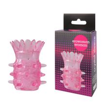 Розовая насадка на пенис с шипиками и лепестками - 6 см. (5918)
