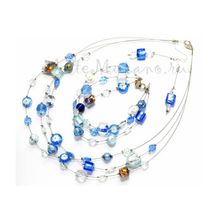 Комплект Портофино пикколо синий: ожерелье 3 нити, браслет 3 нити, серьги