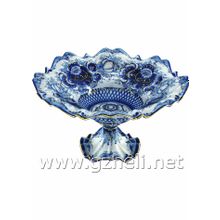 Фруктовница большая в золоте "Волнистая". Гжельский фарфор. арт. 1236