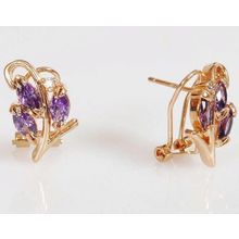 Серьги с аметистом "3 рис+циркон"