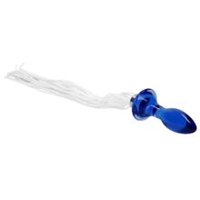 Синяя анальная пробка-плеть Tail с белыми хвостами синий с белым