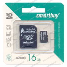 Карта памят 16 Gb SmartBuy MicroSD (Class4) с SD адаптером