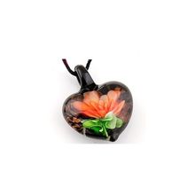 Кулон из Венецианского Муранского стекла в форме сердца. Рисунок 3D (объемный). (Цвет: Розовый)