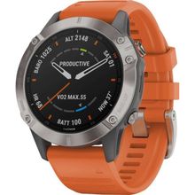 Умные часы Garmin Fenix 6 Sapphire титановый с оранжевым ремешком