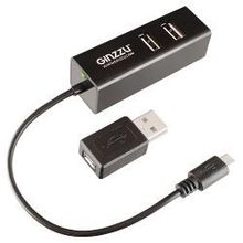 концентратор USB 2.0 Ginzzu GR-564UB на 3 порта OTG, картридер SD microSD