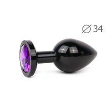 Коническая черная анальная втулка с кристаллом фиолетового цвета - 8,2 см. Фиолетовый