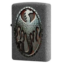 Зажигалка серая матовая Zippo Metal Dragon Shield Design с покрытием Iron Stone