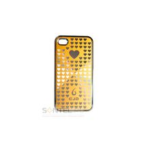 Накладка с сердечками для iPhone 4 4S желтая