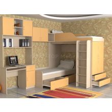 Кровать детская двухъярусная Дуэт-10+шкаф-стол 314+ кровать 317 + лестница ступени хром