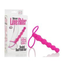 California Exotic Novelties Розовая насадка для двойного проникновения Silicone Love Rider Beaded Dual Penetrator - 14,5 см. (розовый)
