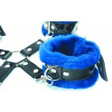 Набор фиксаторов с синим мехом BDSM Light черный с синим