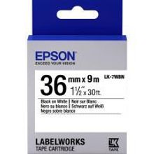 EPSON LK-7WBN картридж с лентой 36 мм, чёрный шрифт на белом фоне