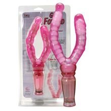 Розовый вагинально-анальный вибратор Get Forked - 16,5 см. Розовый