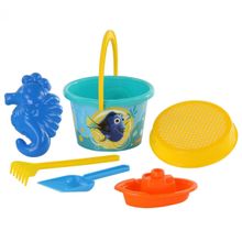 Набор Disney Pixar «В поисках Немо» №7: ведро среднее с наклейкой, ситечко, лопатка, грабельки, формочка (морской конёк), кораблик Юнга