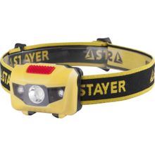 Фонарь STAYER "MASTER" налобный светодиодный, 1Вт(80Лм)+2LED, 4 режима,  3ААА