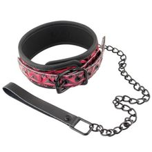 Красно-чёрный кожаный ошейник с поводком Collar With Leash (39580)