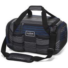 Спортивная мужская сумка на плечо с тремя карманами Dakine Party Duffle 22L Skyway чёрная в белую и синюю полосу