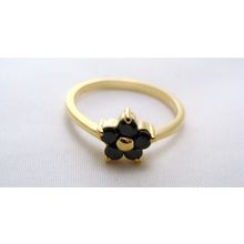 кольцо фианит черный цветочек