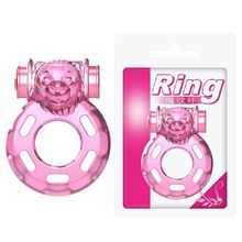 Розовое эрекционное виброкольцо Pink Bear (219652)