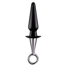 Dream Toys Чёрный анальный плаг ANAL PLUG WITH PLATED HANDLE (черный с серебристым)