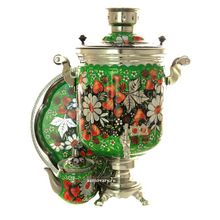 Набор самовар электрический 10 литров с художественной росписью "Ромашки на зеленом фоне" арт.103562