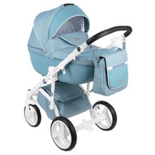 Коляска Adamex MASSIMO кожа голуб+голубой V22 бел.рама