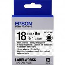 EPSON LK-5TBW картридж с лентой повышенной адгезии шириной 18 мм, чёрный шрифт на прозрачном фоне