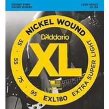 EXL180 Nickel Wound Комплект струн для бас-гитары, Extra Super Light, 35-95, DAddario