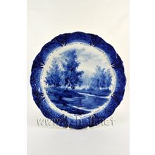 Плакетка (тарелка настенная) в рамке с лепниной "Летний пейзаж". Гжельский фарфор. арт. 1566