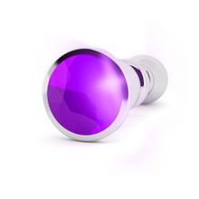 Shots Media BV Серебристая фигурная анальная пробка с фиолетовым кристаллом - 14 см. (фиолетовый)