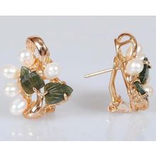 Серьги с жемчугом и нефритом "2 дуги"