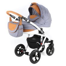 Коляска Adamex AVILA PRETTY (3 в 1) голуб.джинс+кожа карамель 2PY