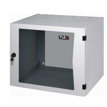 Настенный трехсекционный шкаф 19", 9u, стеклянная дверь, Ш600хВ466хГ620мм, серый (twa-096062-g-gy)