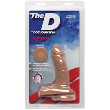 Doc Johnson Бежевый фаллоимитатор с мошонкой на присоске The D Super D 6  Caramel - 16,5 см.