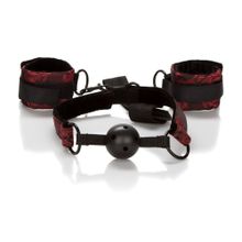 Кляп с наручниками Breathable Ball Gag With Cuffs черный с красным