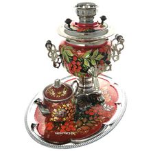 Набор самовар электрический 3 литра с росписью "Птица в рябине", арт. 130587