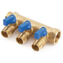 Коллектор с шаровыми кранами Stout 3 4" 1 2"х3 (синие ручки)