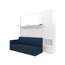 ПМ: Новый век Кровать-трансформер 140х200 с диваном и шкафом Смарт, белый синий, правый