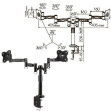 Кронштейн для 2 мониторов настольный KROMAX OFFICE-3, VESA 75 100, 10-24, до 2х10 кг, 7 степеней свободы, 20032