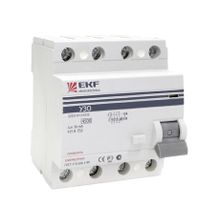 Устройство защитного отключения УЗО ВД-100 4 полюса, 100А, Тип AC, 100мА | код. elcb-4-100-100-em-pro | EKF