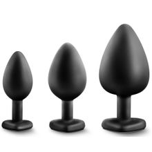 Набор из 3 черных пробок с прозрачным кристаллом-сердечком Bling Plugs Training Kit (222525)